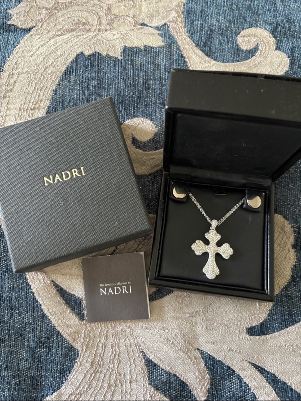 Nadri Silver Crystal Cross Pendant Necklace